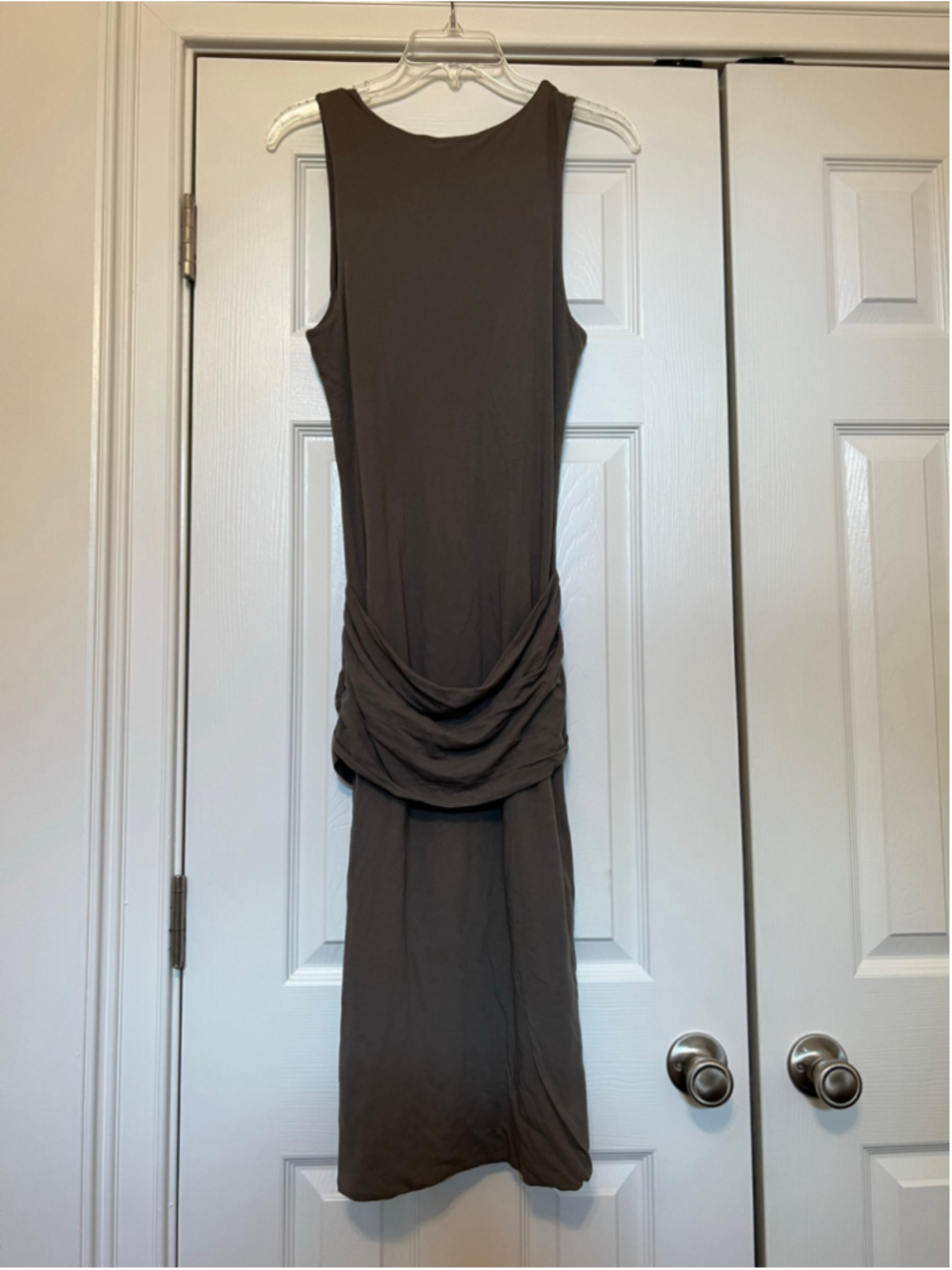 Women's Standard James Perse Taupe Ruched Wrap Front Draped Midi Dress Size 3/L - Picture 2 of 7